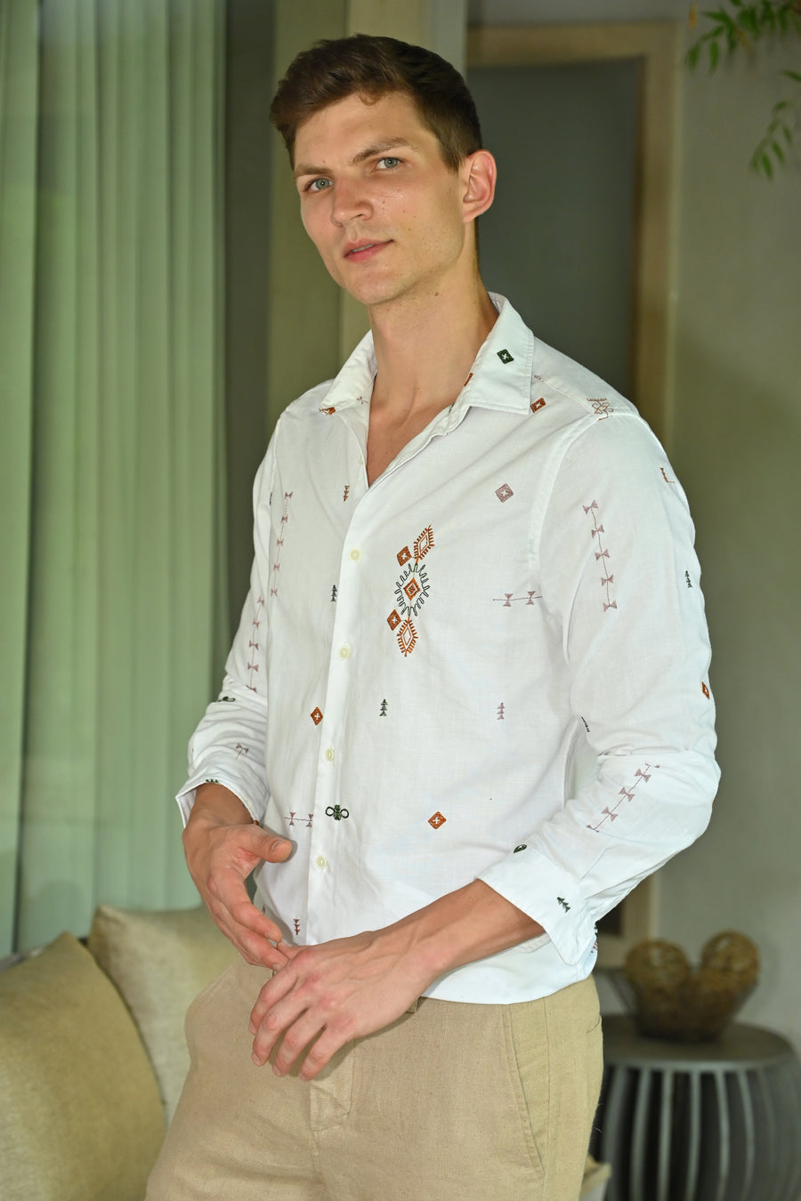 Algar - Abstract Embroidered Shirt - White