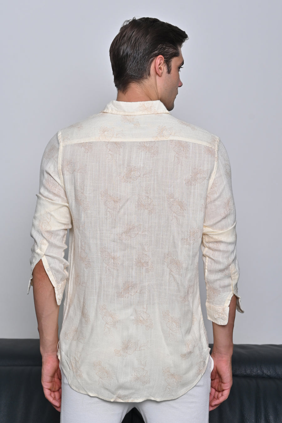 Alon - Viscose Linen Floral Printed Shirt - Off  White