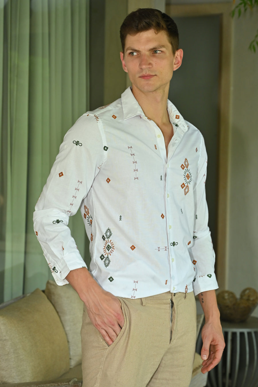 Algar - Abstract Embroidered Shirt - White