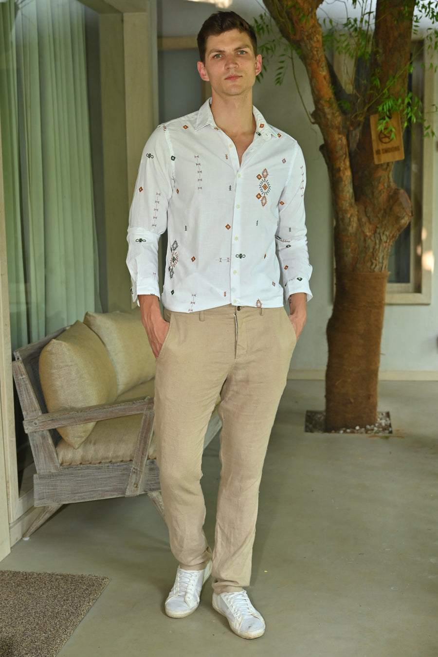 Algar - Abstract Embroidered Shirt - White