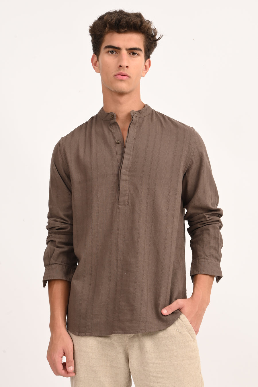 Chandler - Dobby Striped Shirt - Brown