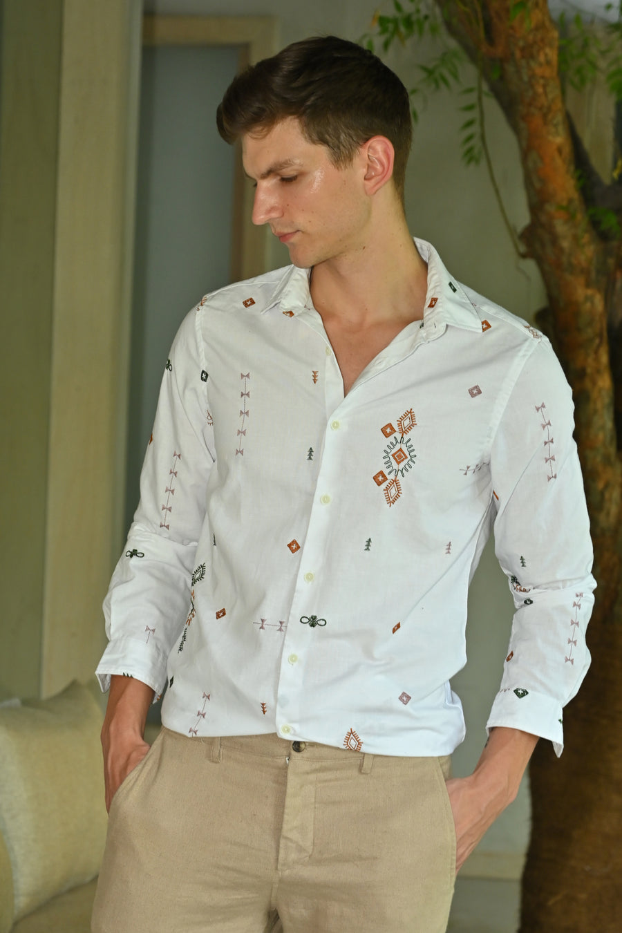 Algar - Abstract Embroidered Shirt - White