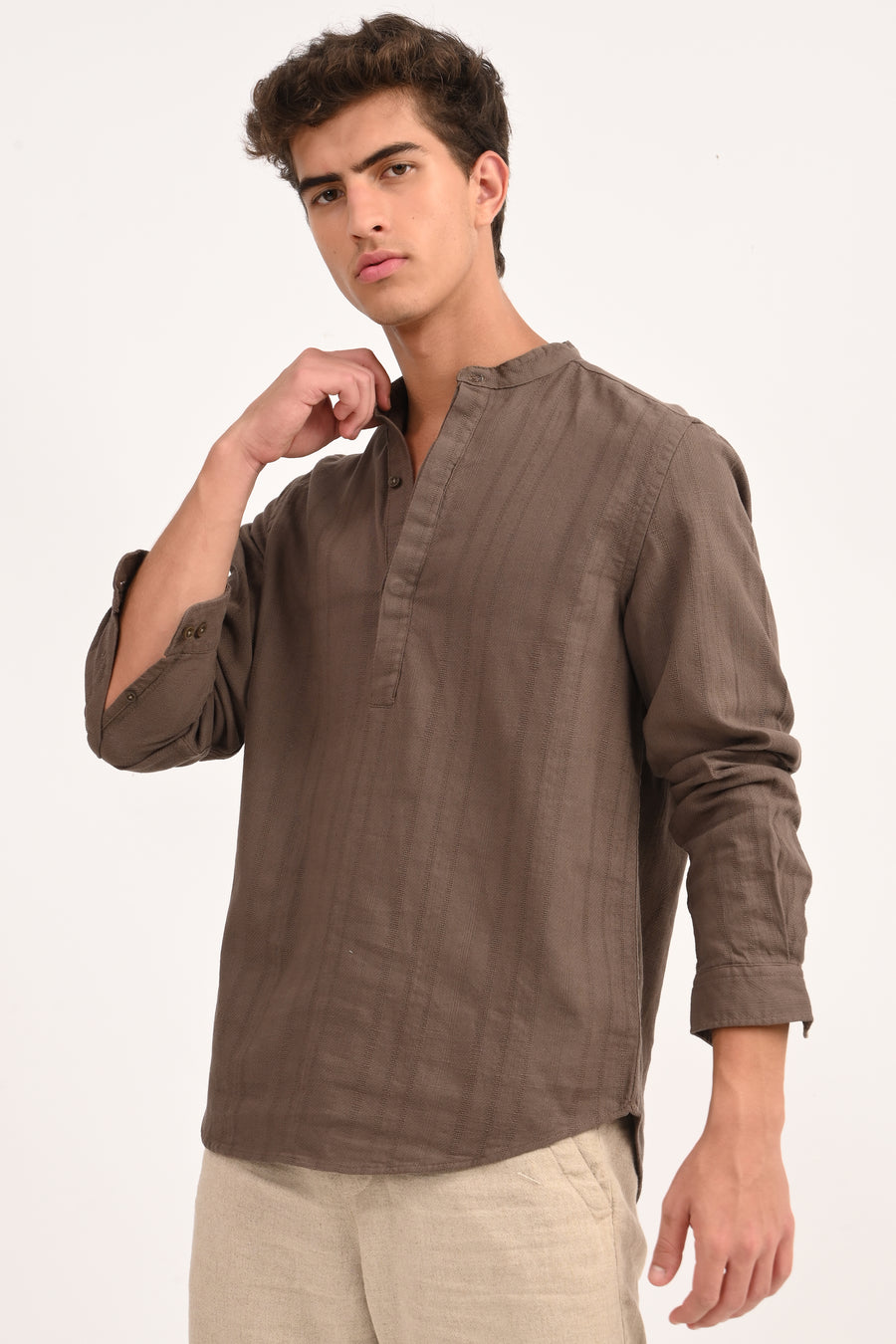 Chandler - Dobby Striped Shirt - Brown