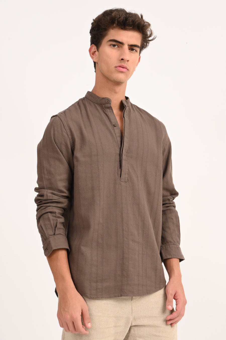 Chandler - Dobby Striped Shirt - Brown
