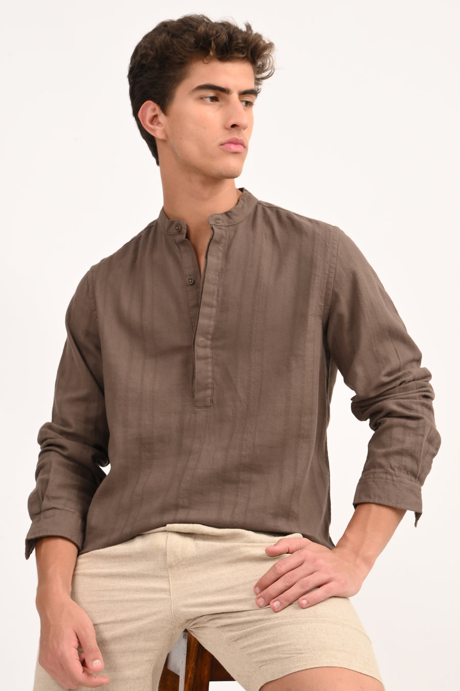 Chandler - Dobby Striped Shirt - Brown