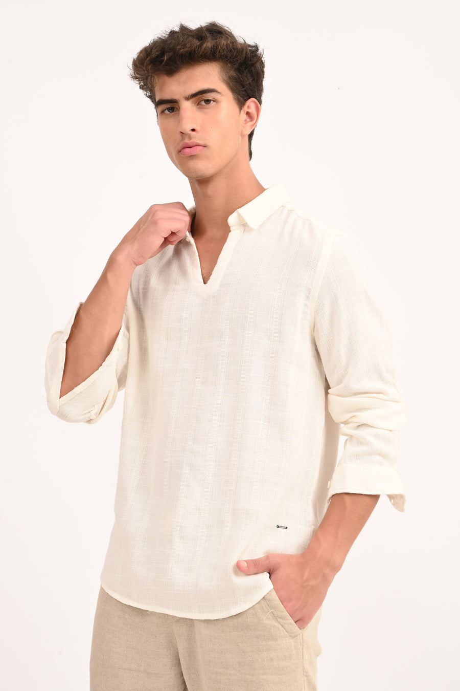 Lyric - Cotton Lino Dobby Shirt - Off White