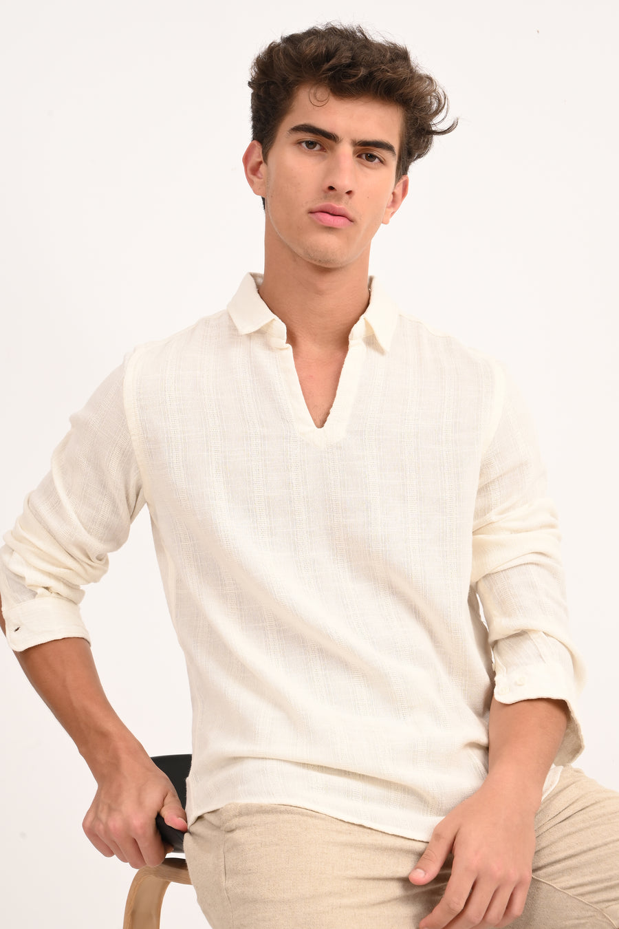 Lyric - Cotton Lino Dobby Shirt - Off White