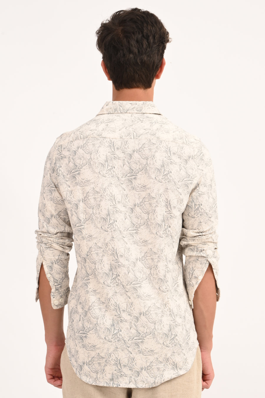 Perry - Cotton Printed Dobby Shirt - Off White