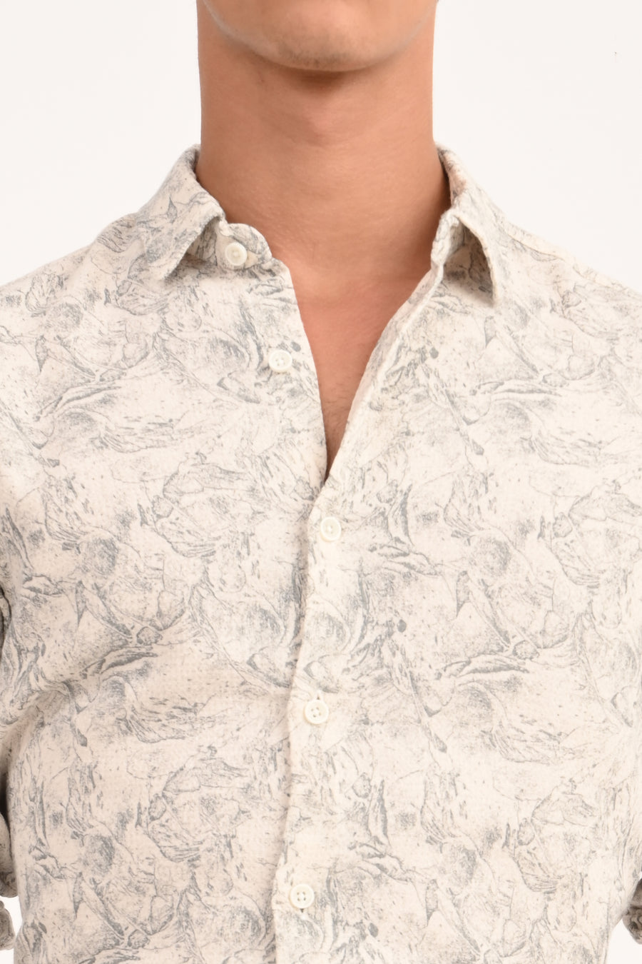 Perry - Cotton Printed Dobby Shirt - Off White
