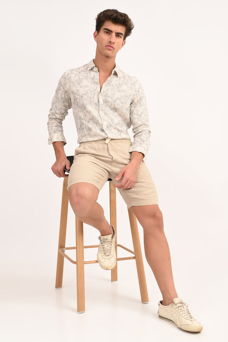 Perry - Cotton Printed Dobby Shirt - Off White