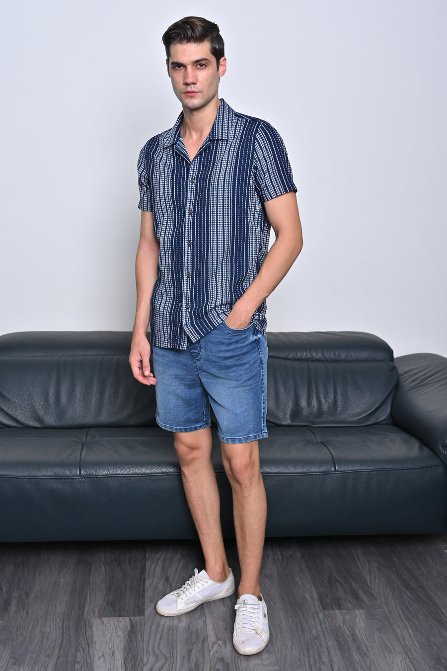 Octavia - Waffle Dobby Indigo Striped Shirt - Navy