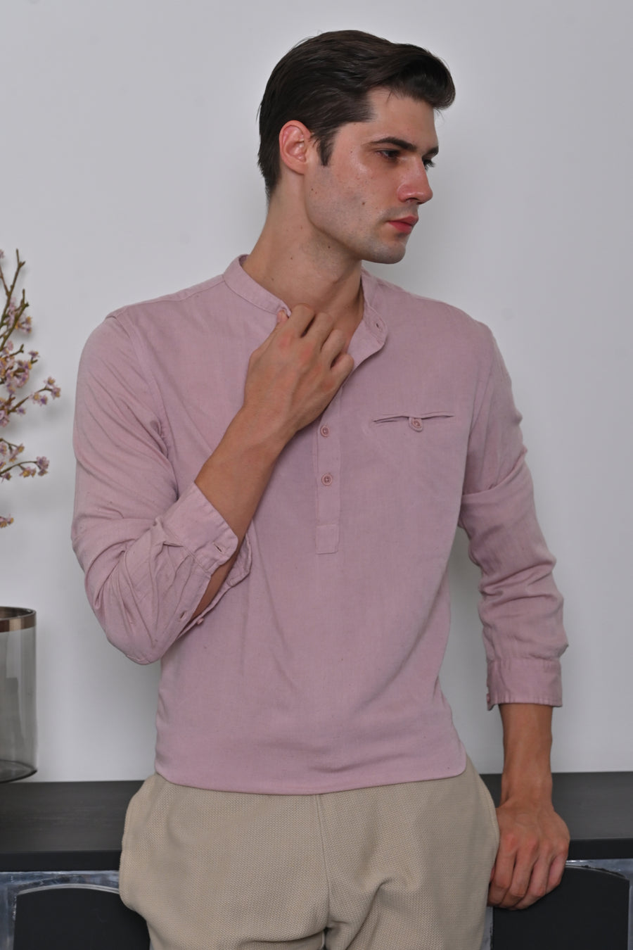 Jenny - Viscose Linen Solid Shirt - Peach