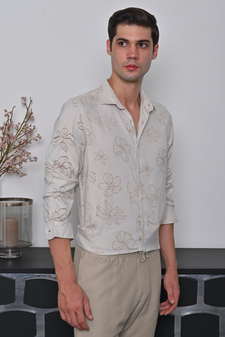 Anri - Floral Brasso Printed Shirt - Beige