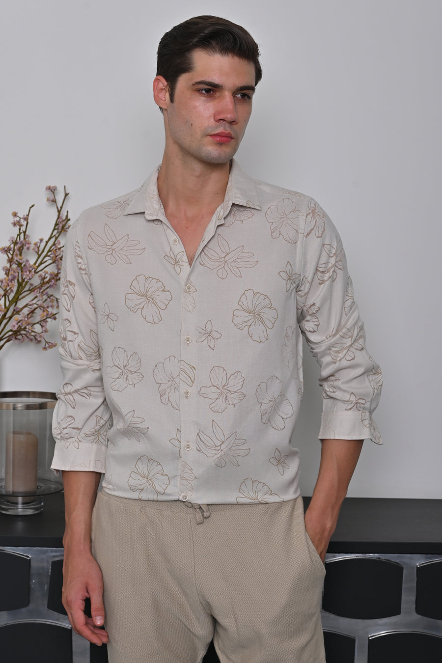 Anri - Floral Brasso Printed Shirt - Beige