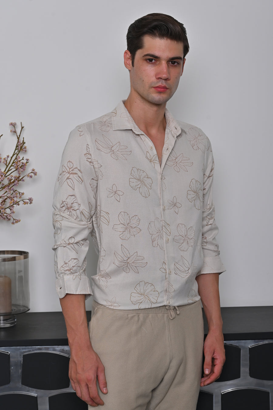 Anri - Floral Brasso Printed Shirt - Beige