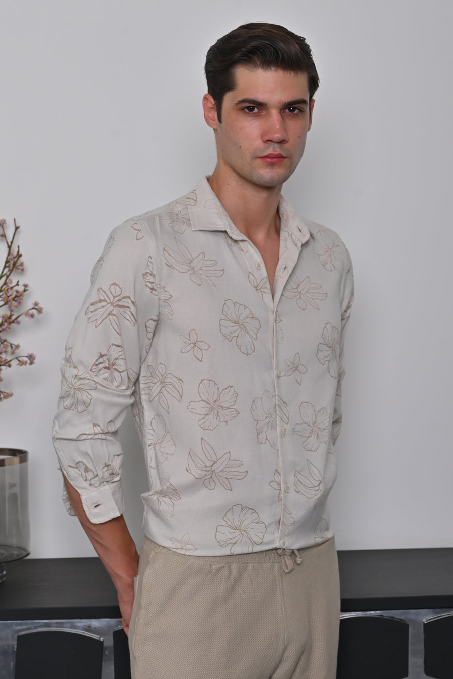 Anri - Floral Brasso Printed Shirt - Beige