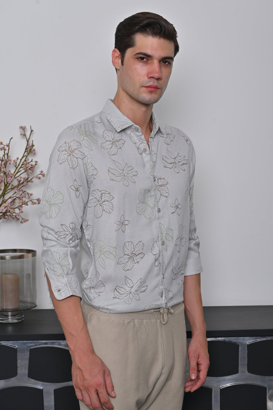 Anri - Floral Brasso Printed Shirt - Grey
