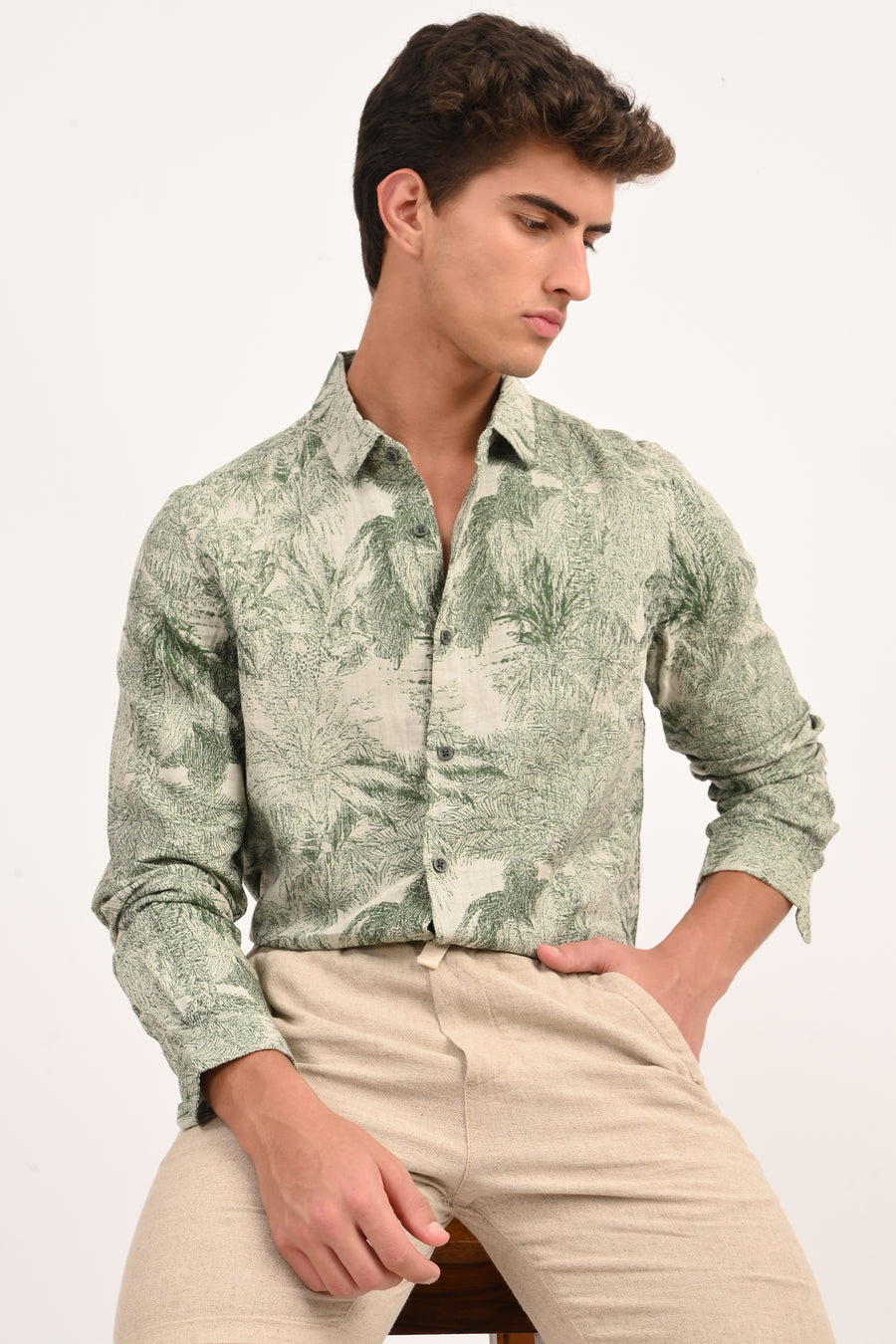 Peak - Cotton Printed Shirt - Green