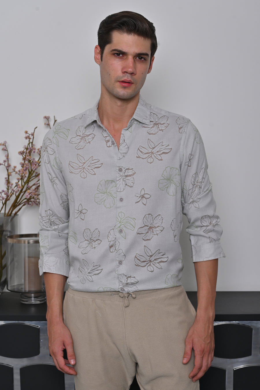 Anri - Floral Brasso Printed Shirt - Grey