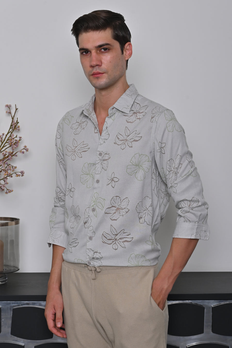 Anri - Floral Brasso Printed Shirt - Grey