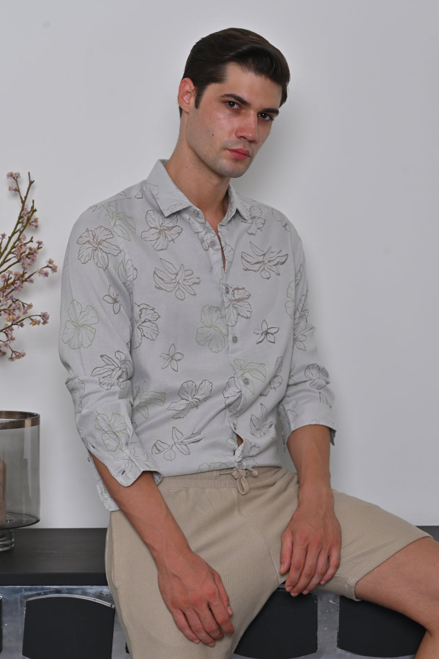 Anri - Floral Brasso Printed Shirt - Grey