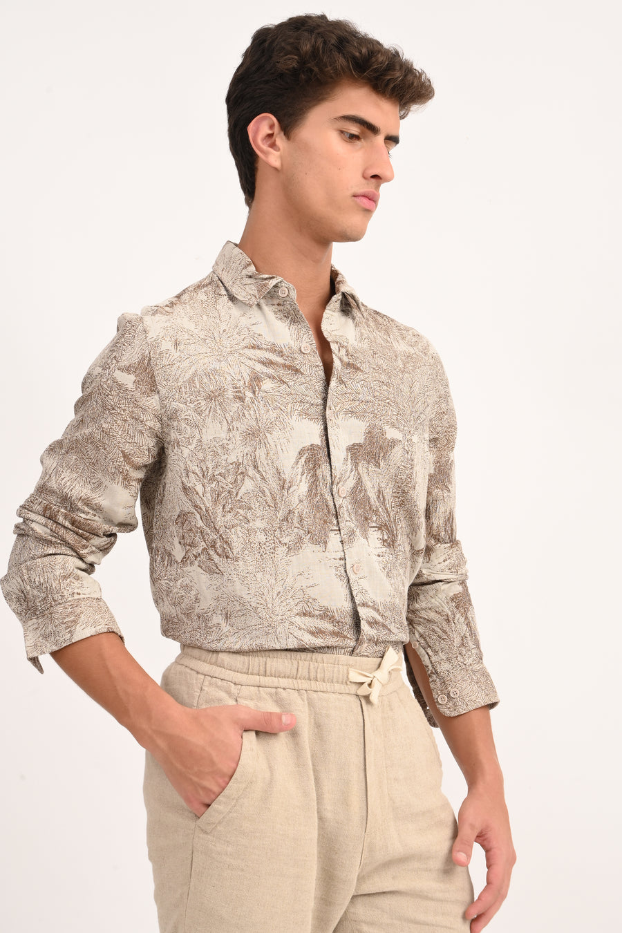 Peak - Cotton Printed Shirt - Brown