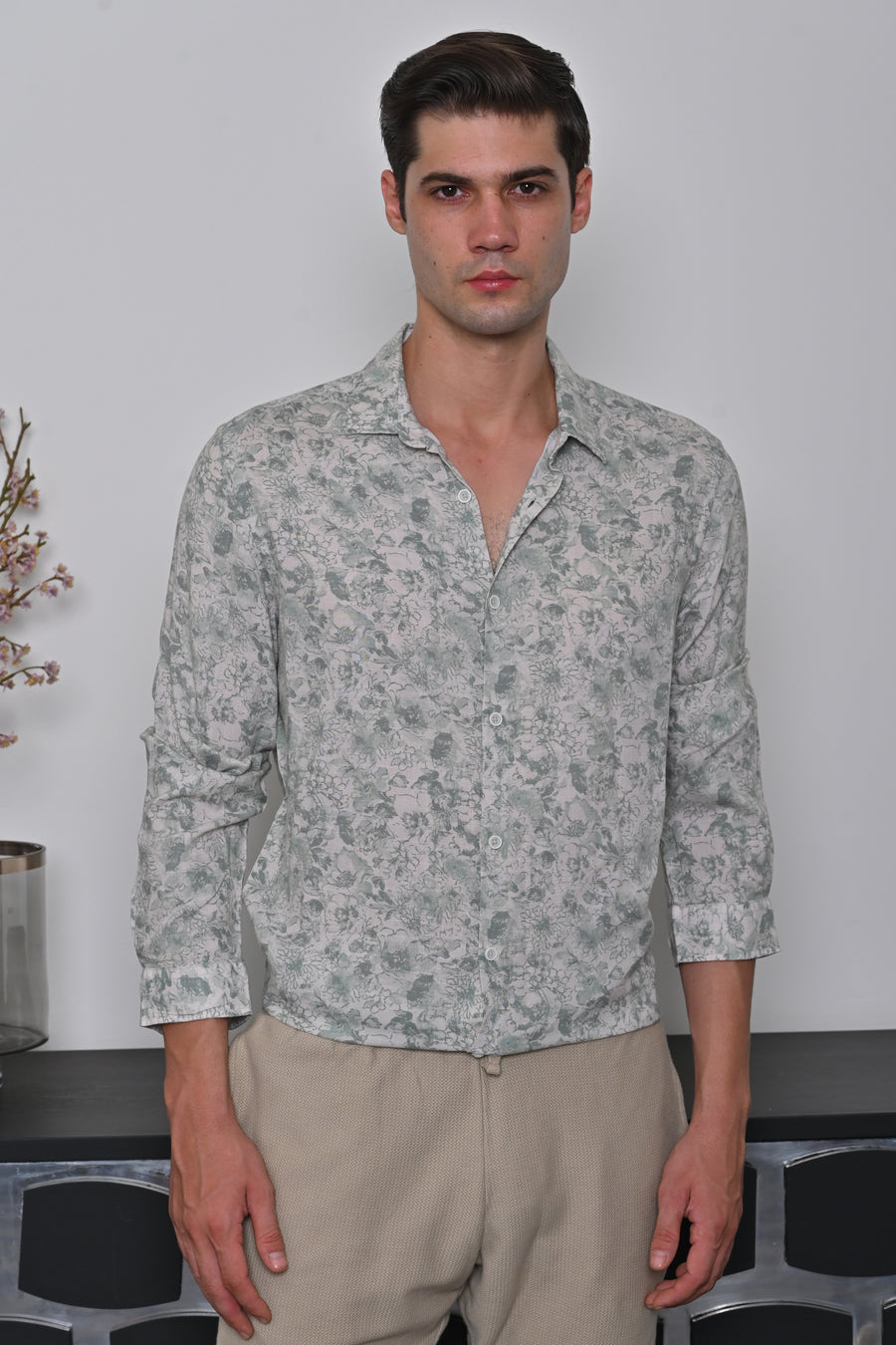 Piper - Viscose Linen Printed Shirt - Green