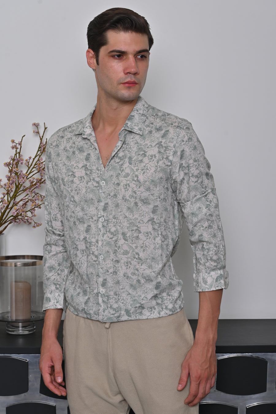 Piper - Viscose Linen Printed Shirt - Green