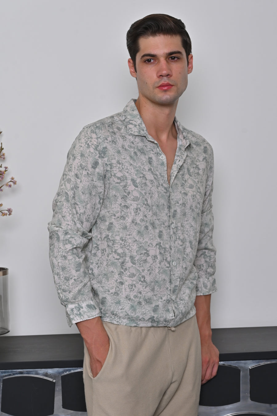 Piper - Viscose Linen Printed Shirt - Green