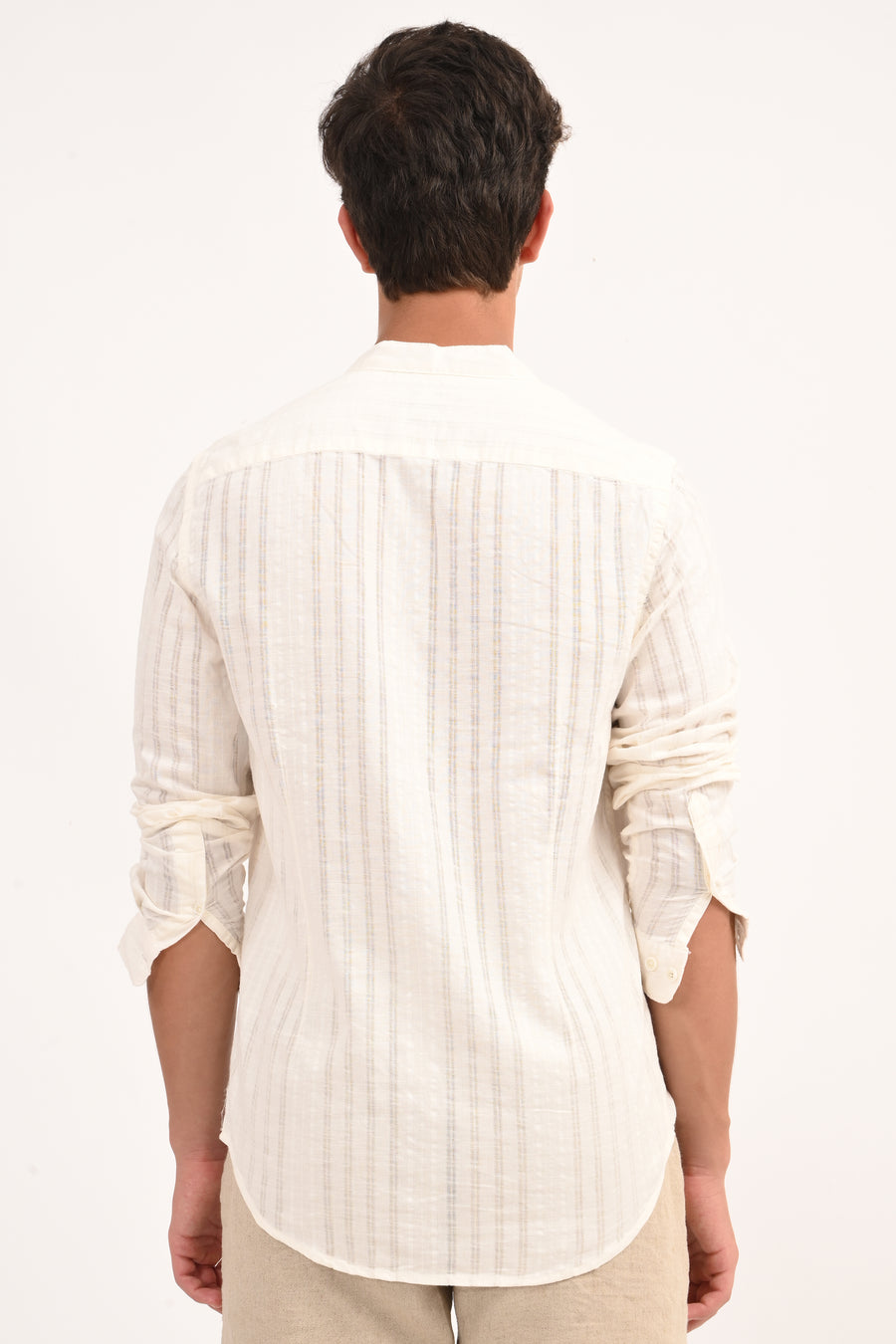 Becky - Striped Linen Check Shirt - Off White