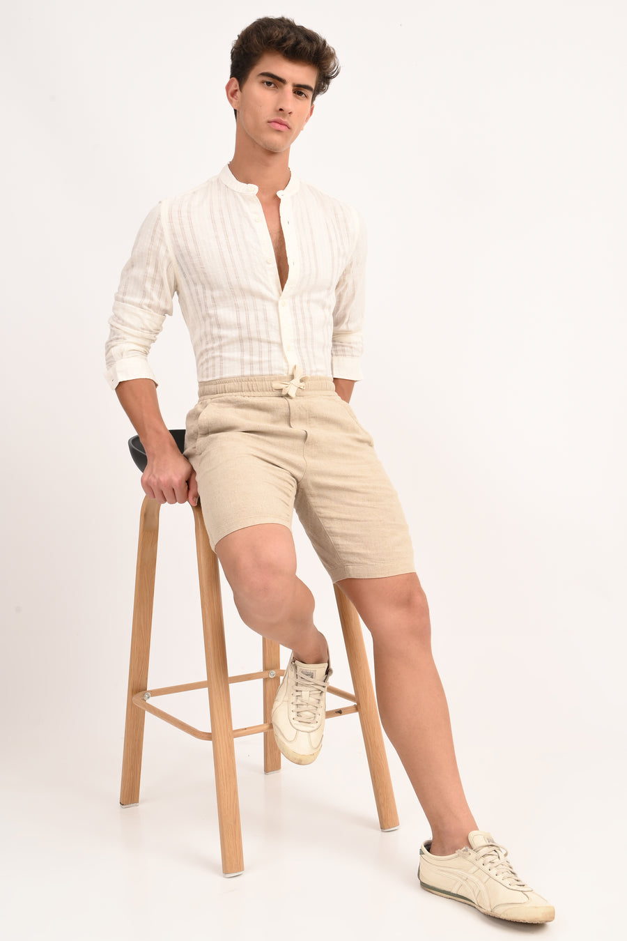 Becky - Striped Linen Check Shirt - Off White