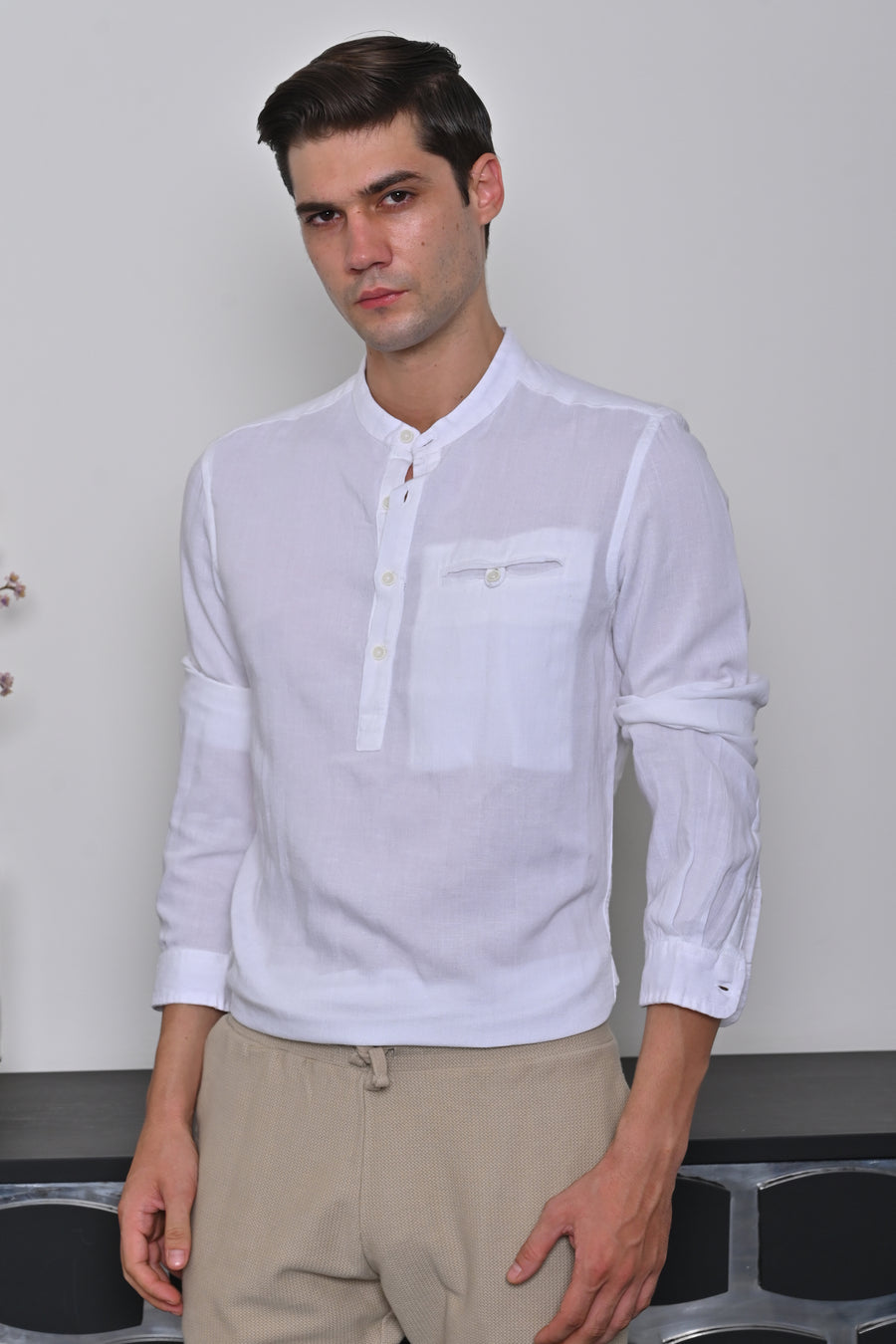 Jenny - Viscose Linen Solid Shirt - White