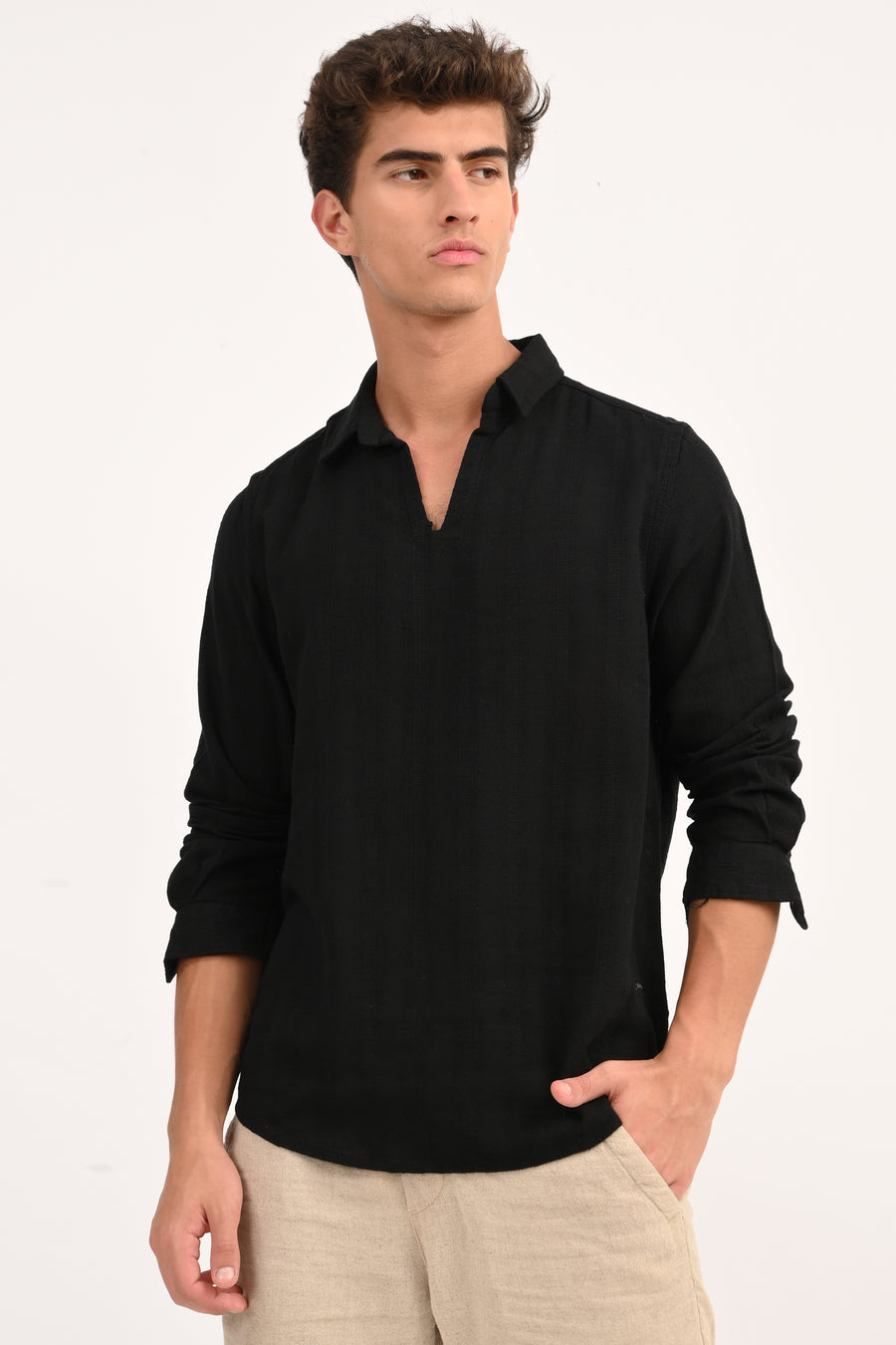 Lyric - Cotton Lino Dobby Shirt - Black