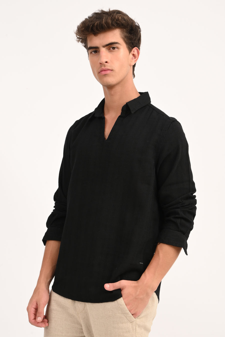 Lyric - Cotton Lino Dobby Shirt - Black