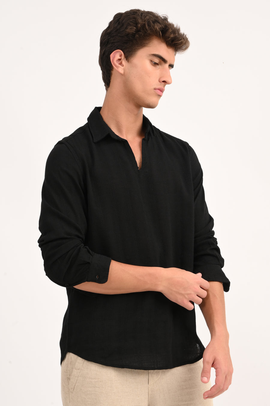 Lyric - Cotton Lino Dobby Shirt - Black