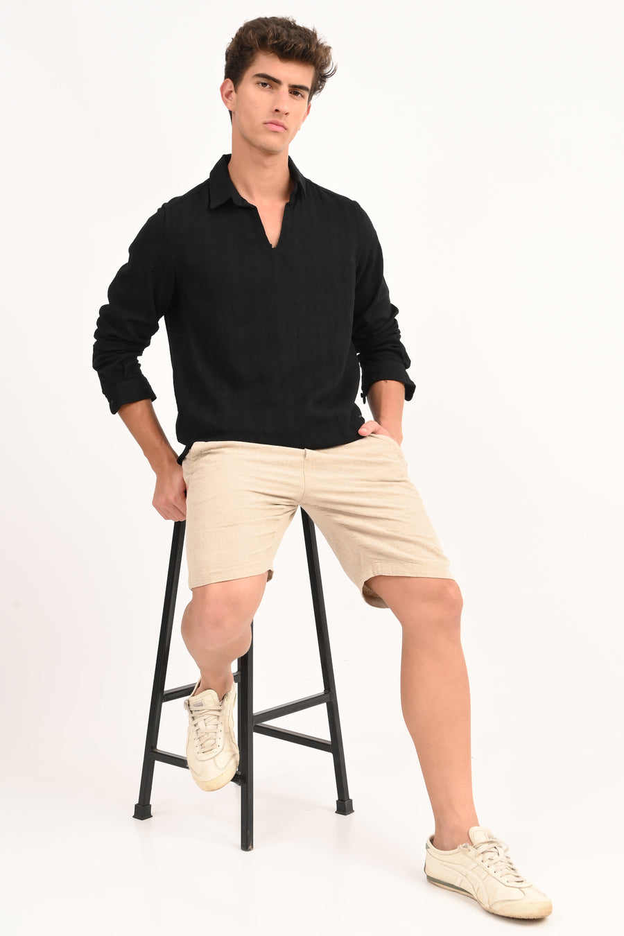 Lyric - Cotton Lino Dobby Shirt - Black