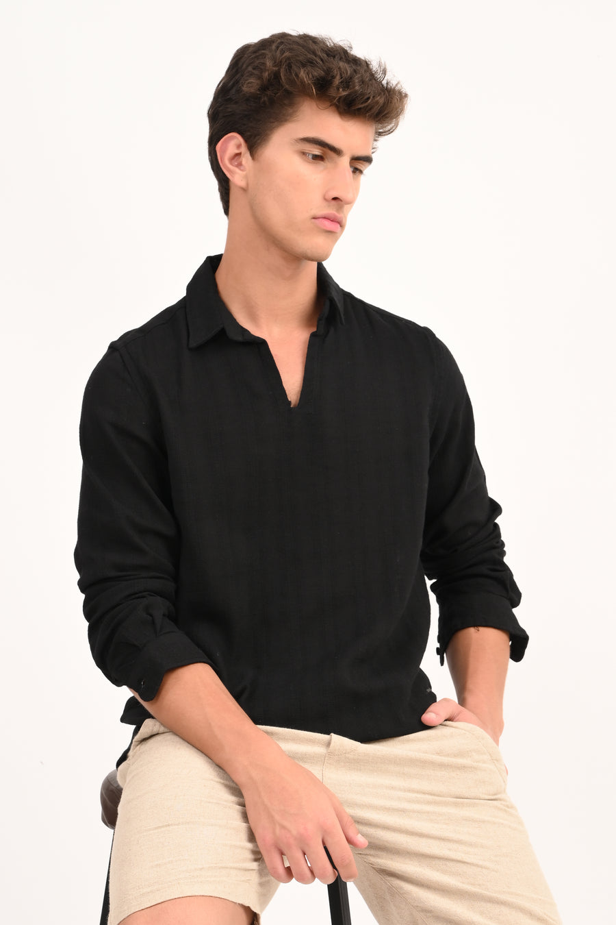 Lyric - Cotton Lino Dobby Shirt - Black