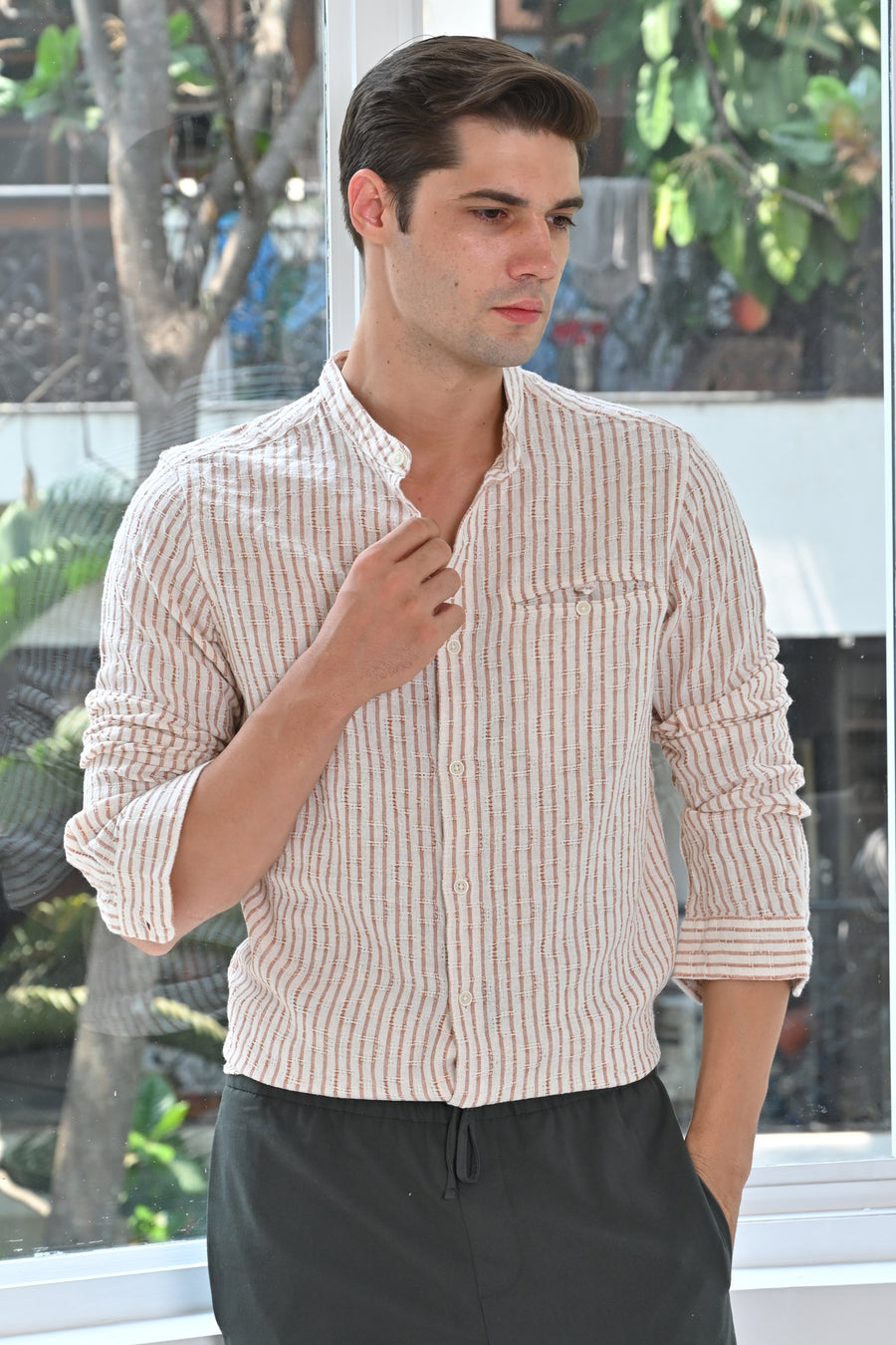 Avery - Dobby Striped Shirt - Orange