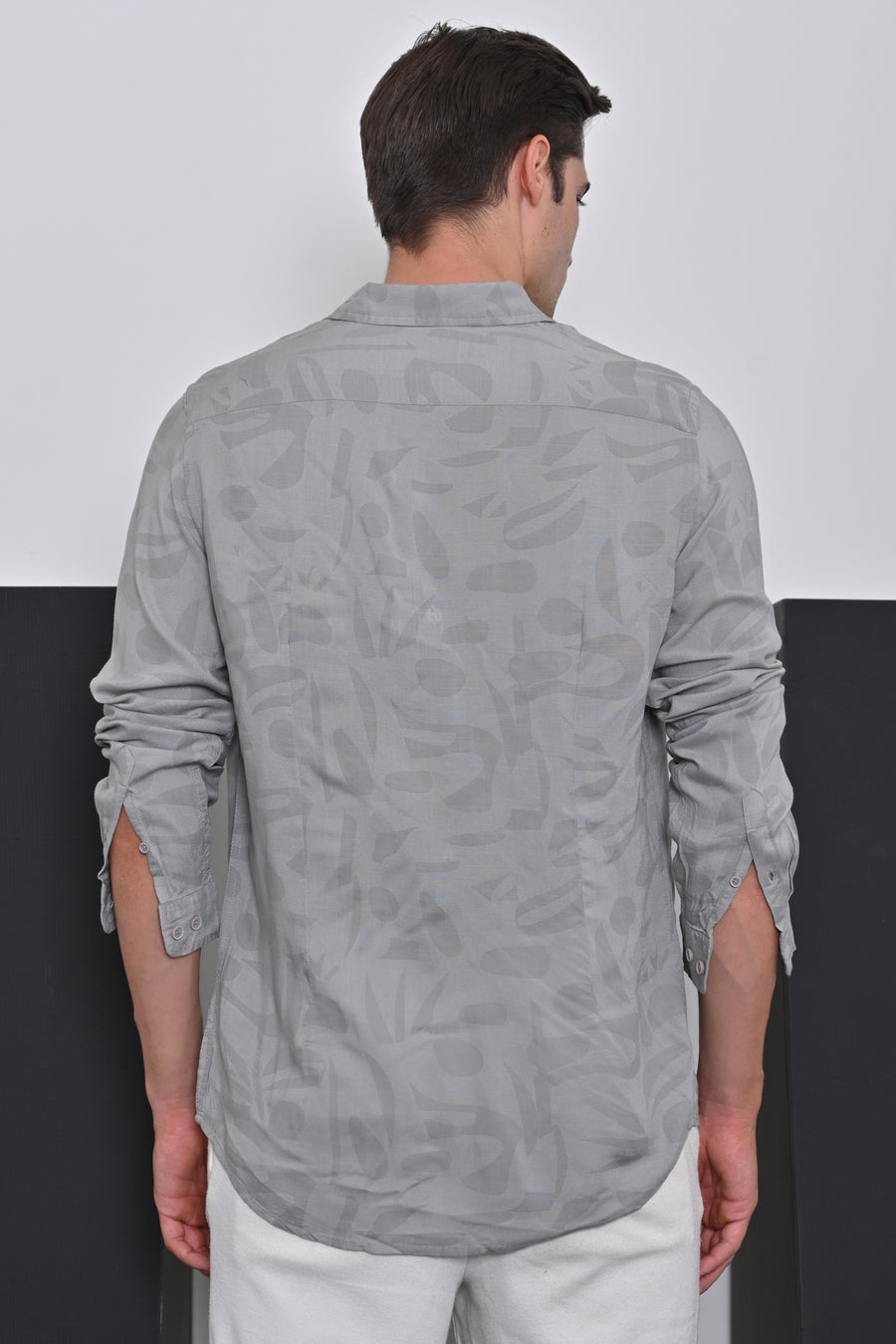 Ari - Viscose Linen Printed Shirt - Grey