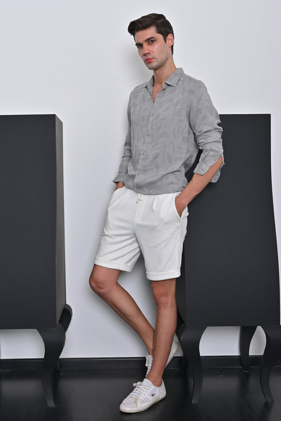 Ari - Viscose Linen Printed Shirt - Grey