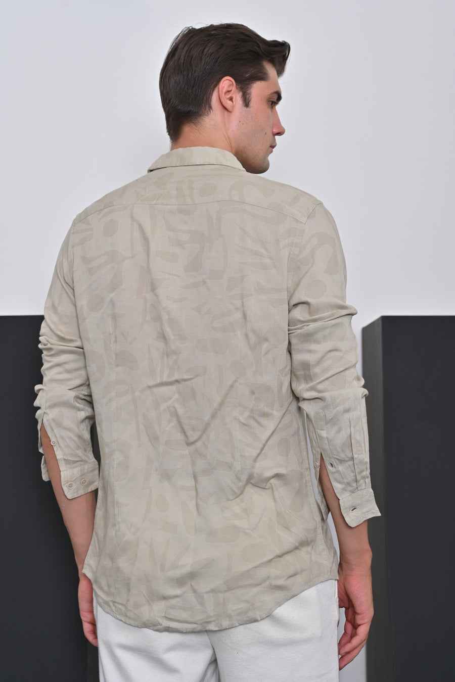 Ari - Viscose Linen Printed Shirt - Beige