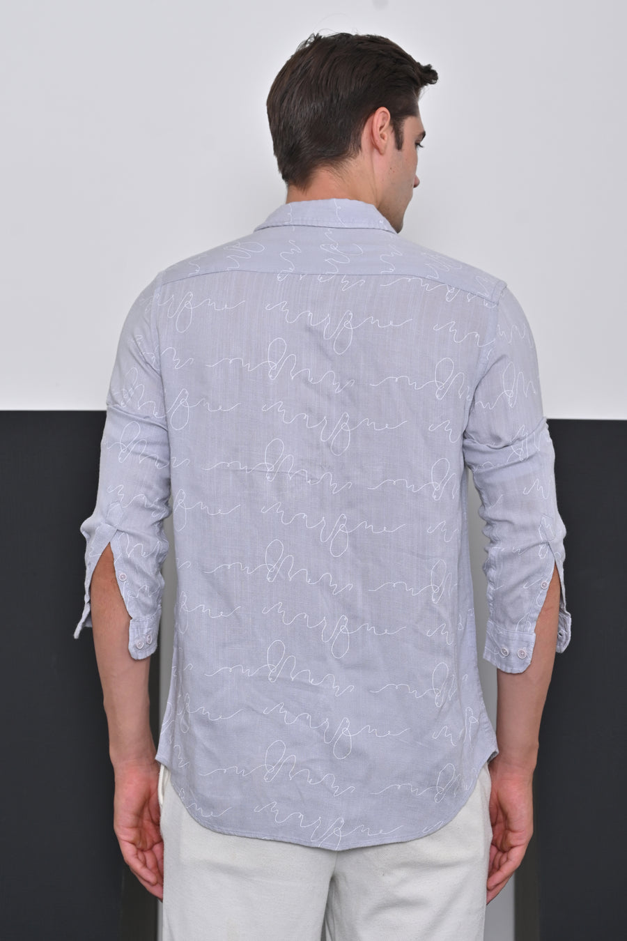 Amos - Viscose Linen Printed Shirt - Grey