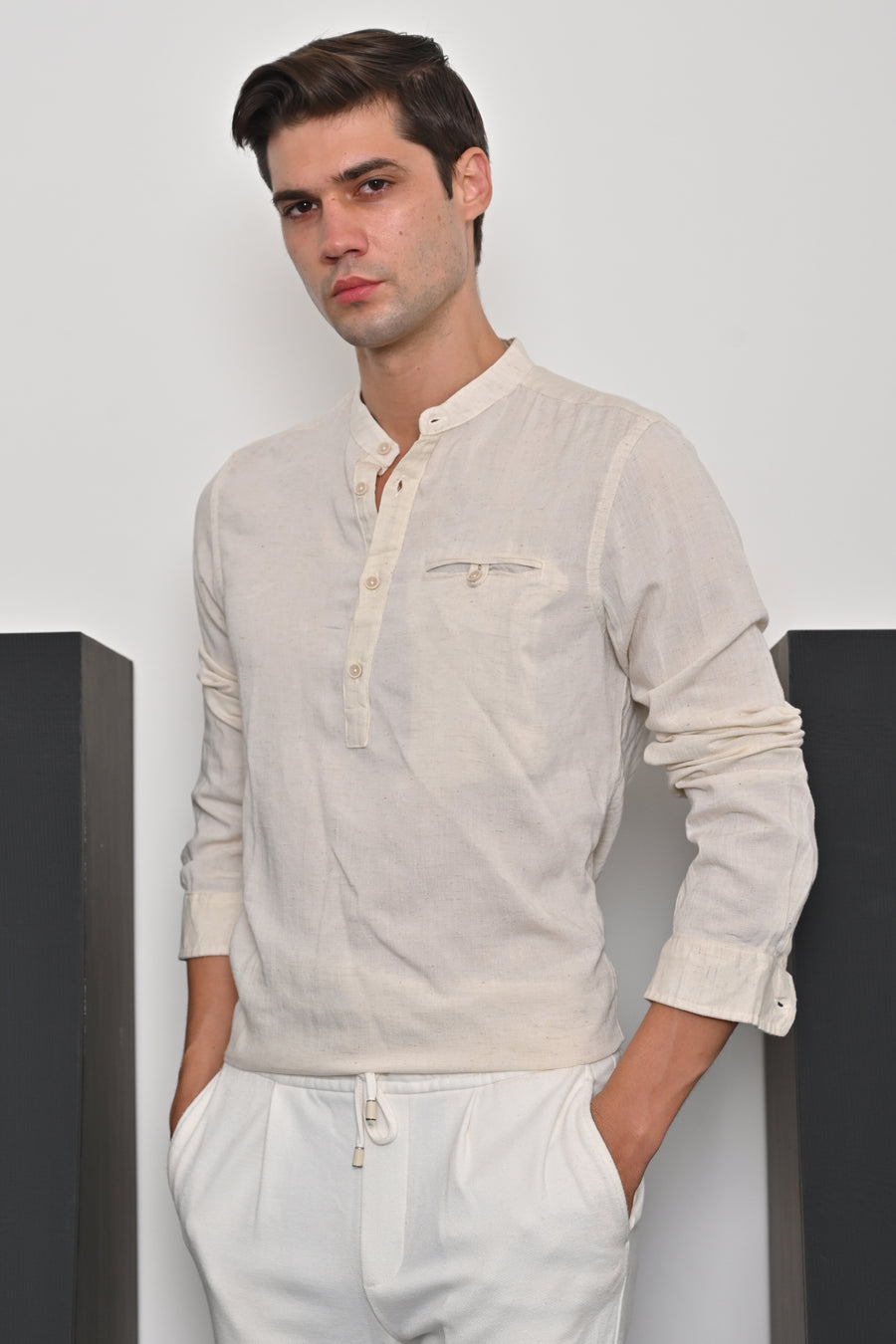 Jenny - Viscose Linen Solid Shirt - Off White