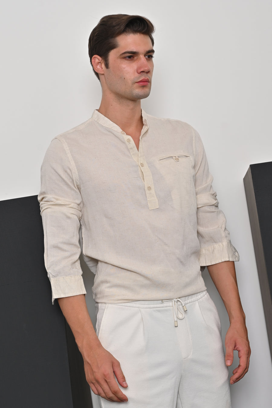 Jenny - Viscose Linen Solid Shirt - Off White