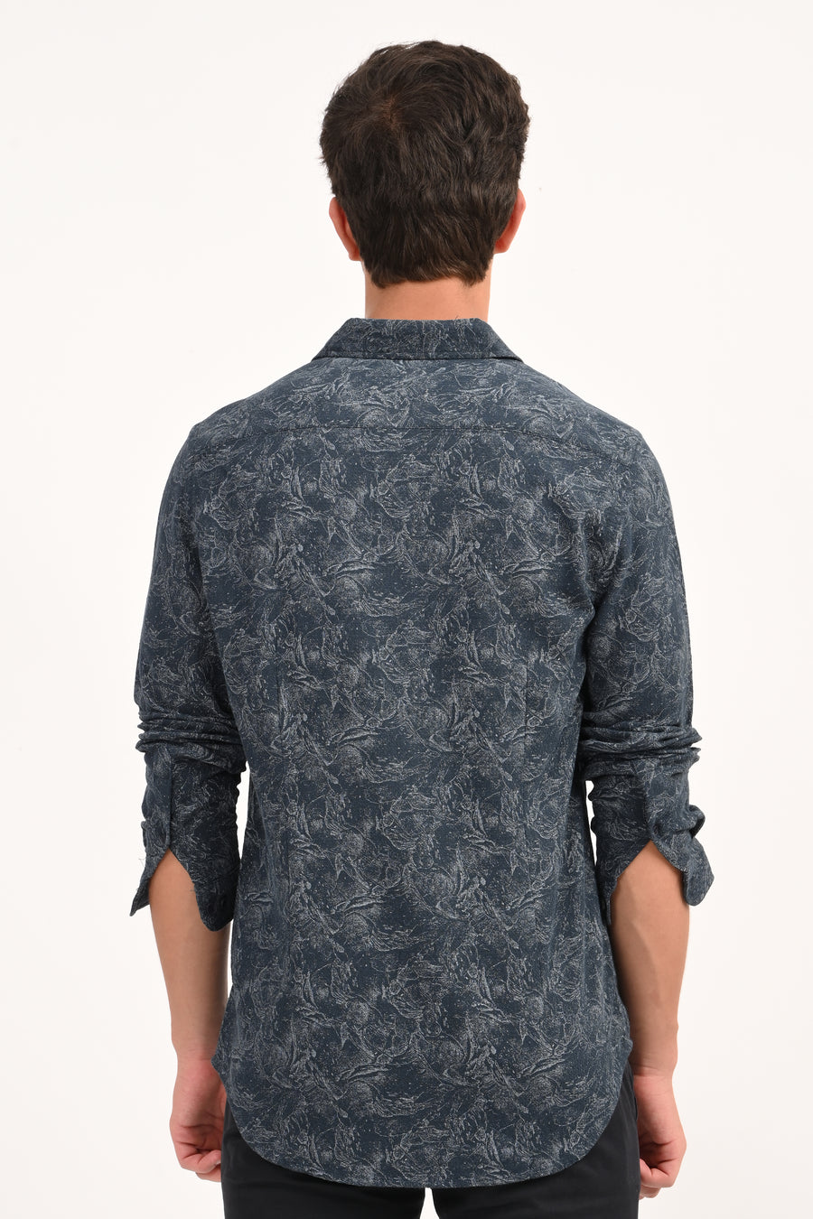Perry - Cotton Printed Dobby Shirt - Navy