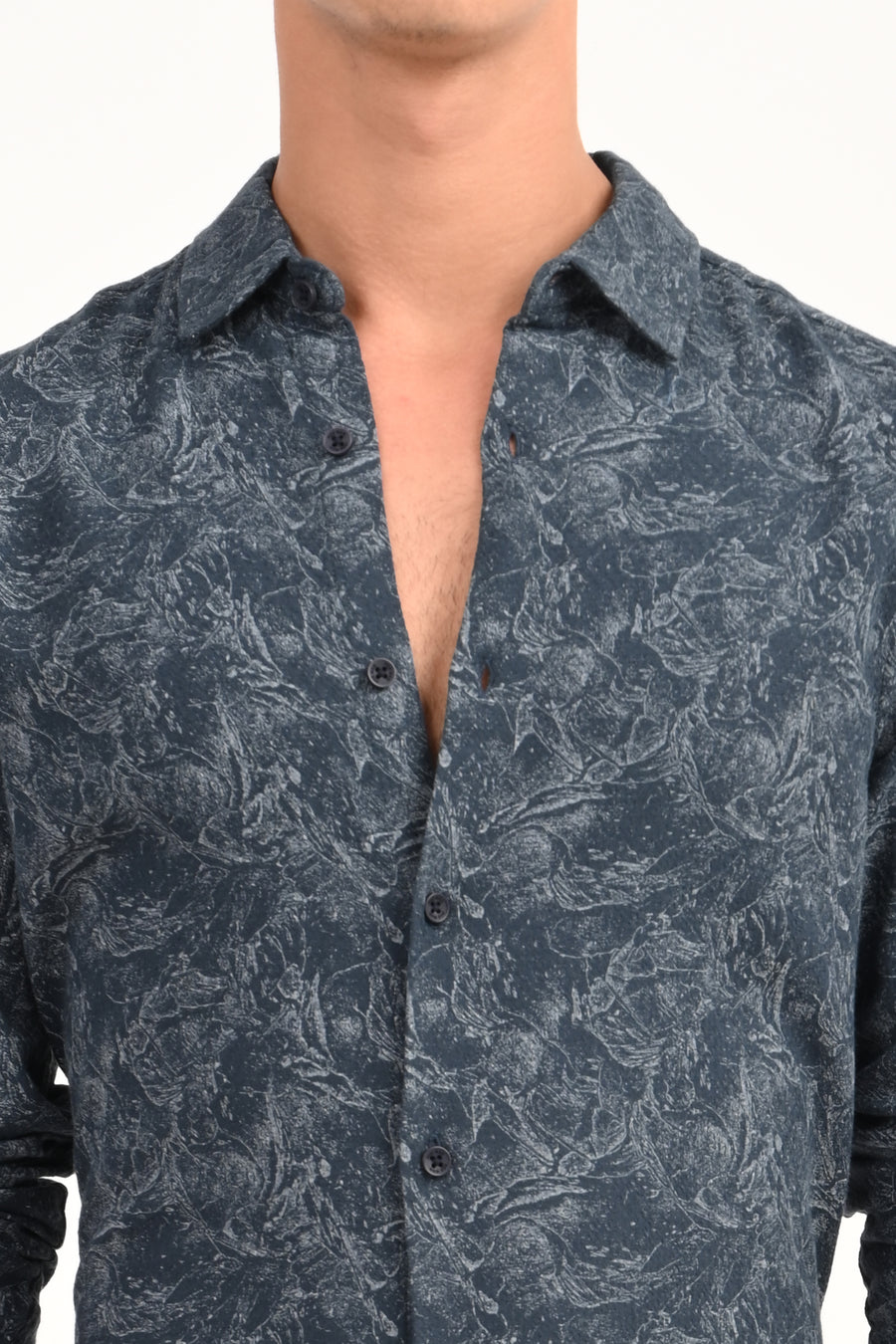 Perry - Cotton Printed Dobby Shirt - Navy