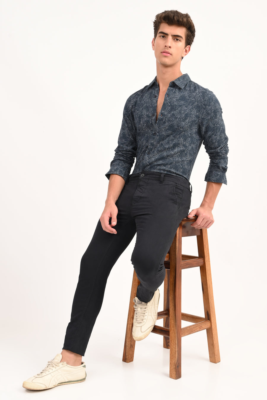 Perry - Cotton Printed Dobby Shirt - Navy