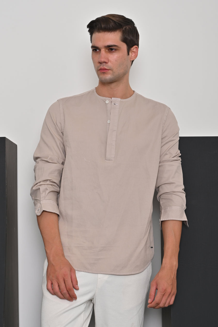 Annastasia - Waffle Dobby Kurta Shirt - Beige