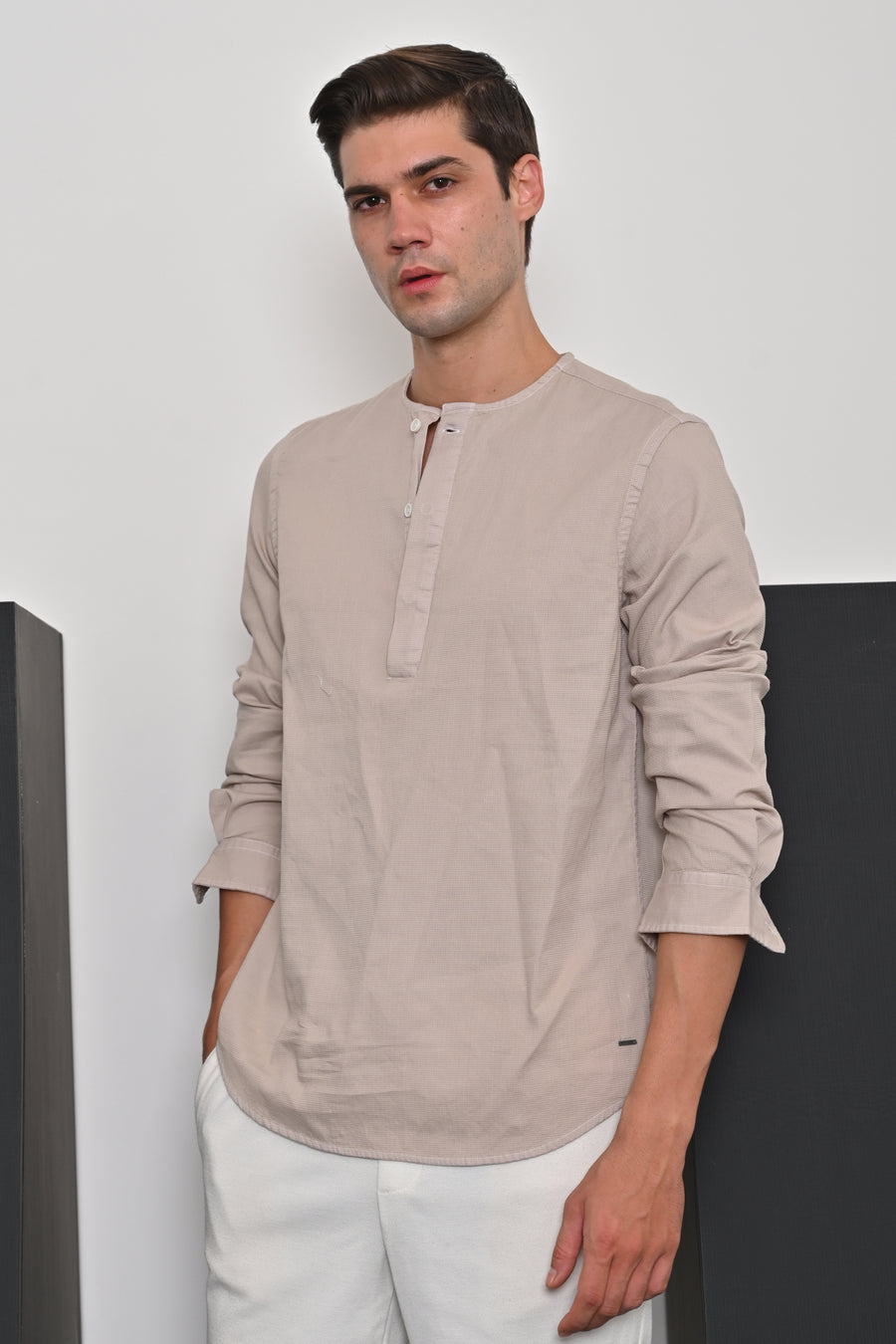 Annastasia - Waffle Dobby Kurta Shirt - Beige