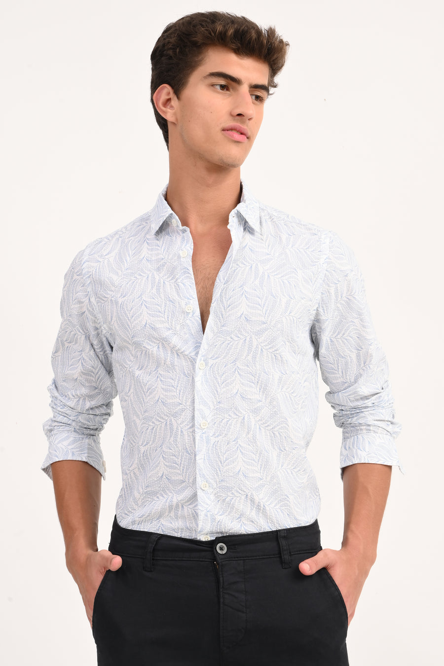 Cuba - Seersucker Printed Shirt - Sky Blue